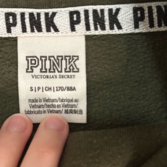 Pink Olive Green and White Logo Cowlneck Pullover Sweatshirt size small - Picture 4 of 7